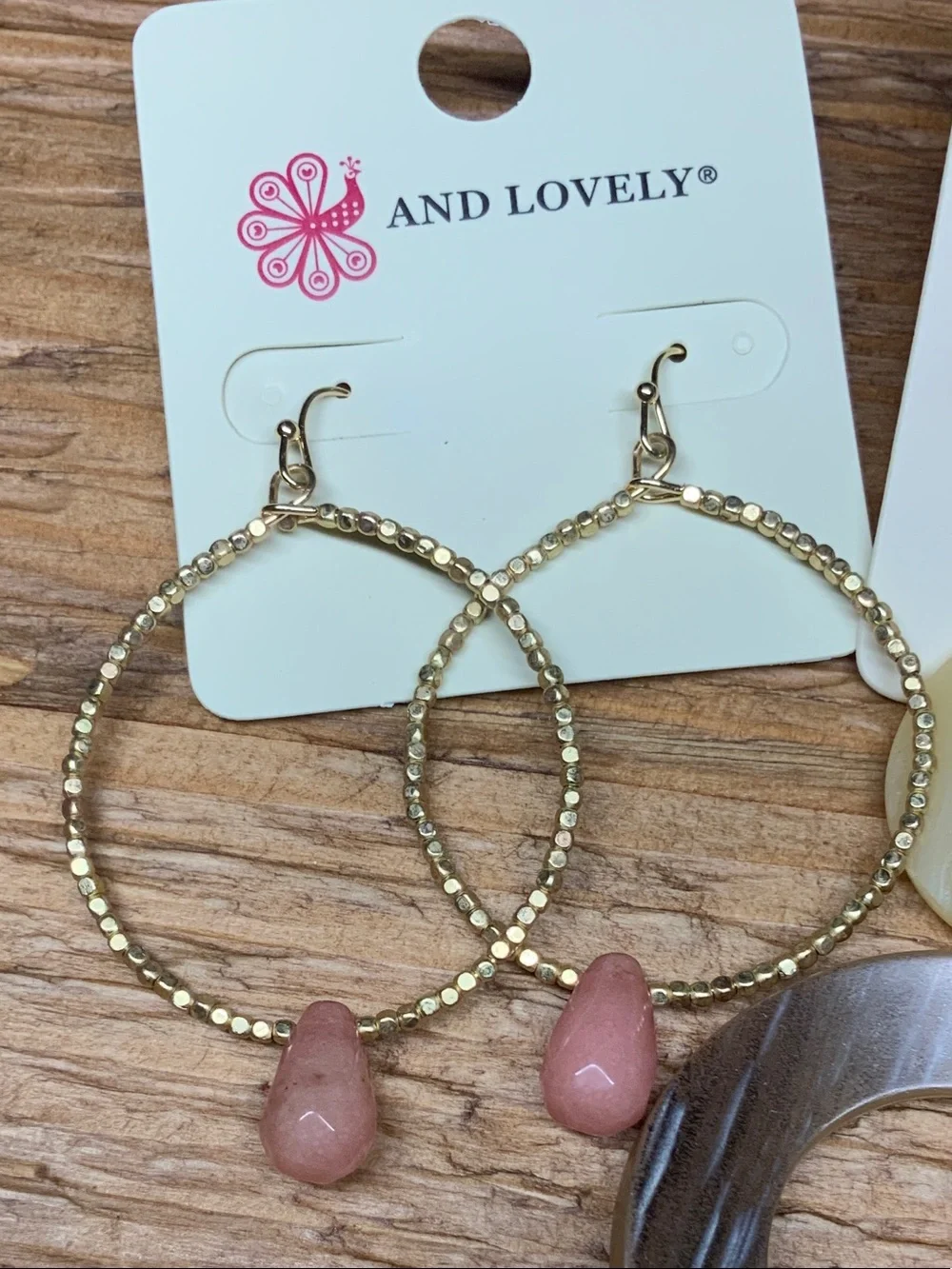And Lovely Gold Hoop Earrings with Pink Stone & Neutral Resin Dangle Earring Set